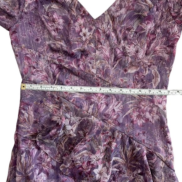 Marchesa Notte Floral Chiffon‎ Asymmetric Ruffle Maxi Dress 6 Purple Romantic - Picture 14 of 16